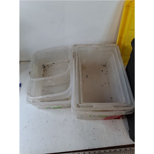 (6) Clear Plastic Bins, (1) Black Plastic Tote Bin, Misc, Cannot Ship