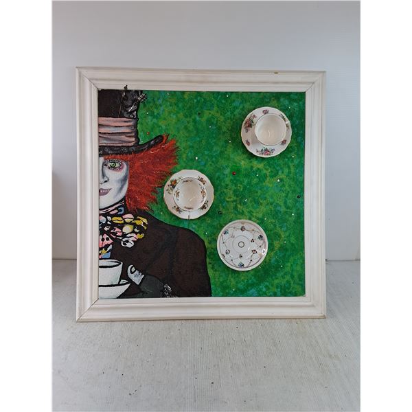Alice In Wonderland Art Piece Mad Hatter with Teacups Attached