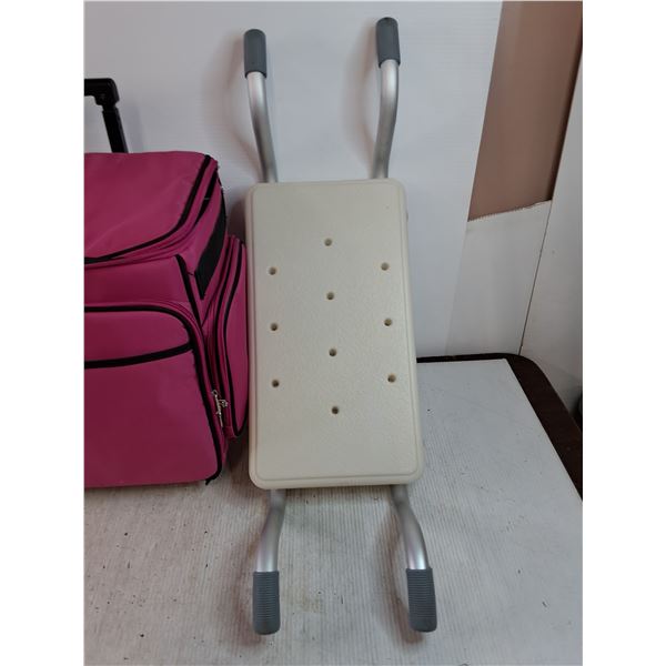 (1) Pink Suitcase, (1) Pink Lunchbag, (1) Suspended Stool Untested, Cannot Ship
