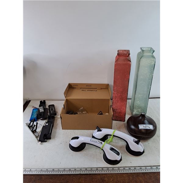 (2) Tub Handles, Untested Scent Steamer, (2) Vases, Misc Electronics