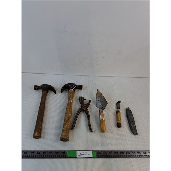 Various Tools: Hammers, Leather Hole Punch, Utility Knife, Drywall Scraper, Misc ( cannot ship, as i