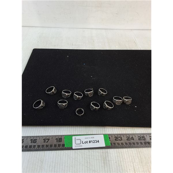 (11) Rings Approx Size 11, (1) Ring Approx Size 6 ( as is, cannot authenticate)