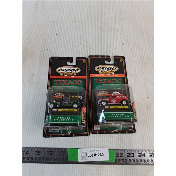 Matchbox Premiere Collection Texaco: 1929 Model A Ford VAn, 1939 Chevy Panel Van (NIB, as is)