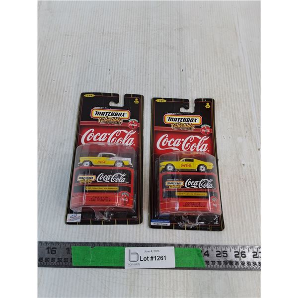 Matchbox Collectibles Coca Cola: 1955 Chevy Bel Air HardTop, 1968 Mustang Cobra Jet (NIB, as is)