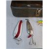 Image 2 : Vintage Tackle Box 14"x7"x7", (3) Fishing Lures ( as is)