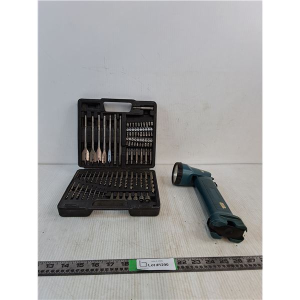 Battery Operated Flashlight, Drill Bit Tool Set ( as is)