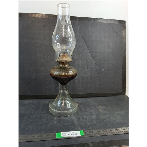 Vintage Clear Glass Oil Lamp 19" Tall ( cannot ship, as is)