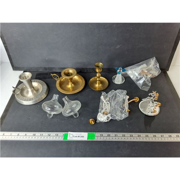 Brass Candleholders, Glass Unicorn & Angel Figurines, Misc.