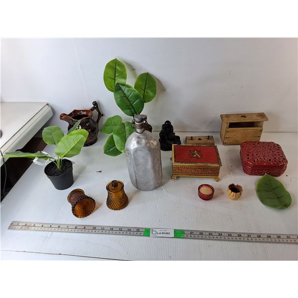 Ceramic Teapot, Artificial Plants, Misc.