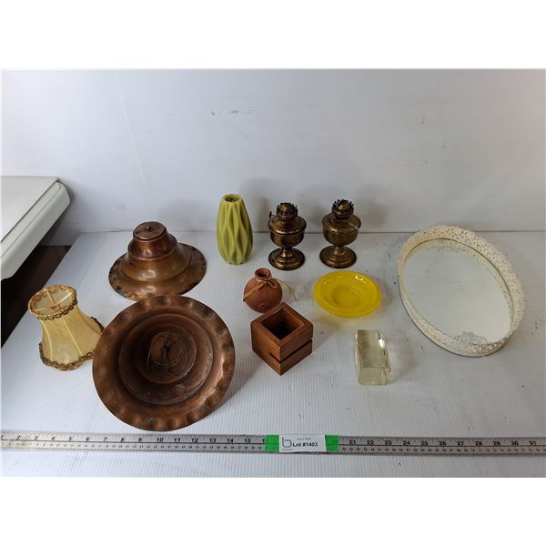Mirrored Tray, Candle, Mini Oil Lamps, Misc.