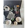 Image 2 : Glass Snowman Tray, Vases, Pitcher, Misc.