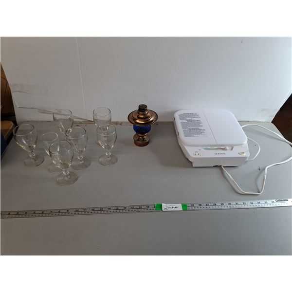 Wine Glasses, Makeup Mirror, Oil Lantern- As Is
