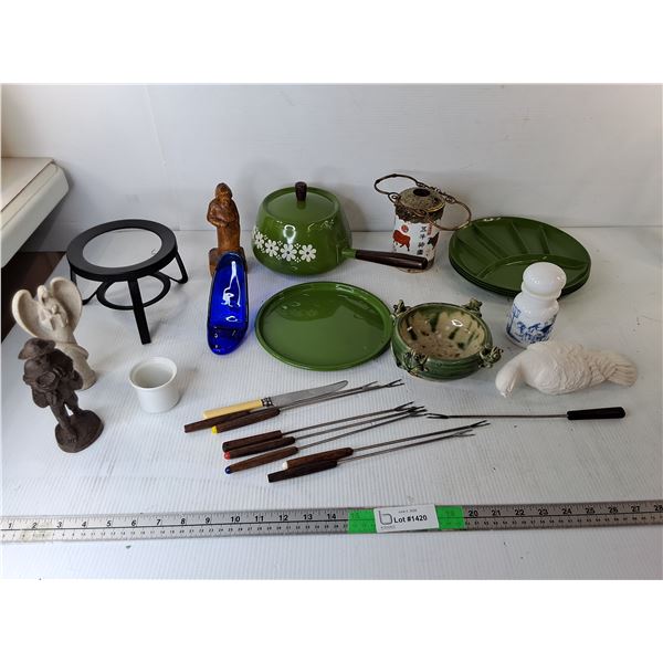 Fondue Forks, Wooden Figurines, Apothecary Jar, Misc.