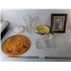 Image 1 : Glass Butter Dishes & Vase 10", Miniature Oil Lamp, Misc. Pickup Pref'd