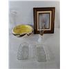 Image 2 : Glass Butter Dishes & Vase 10", Miniature Oil Lamp, Misc. Pickup Pref'd