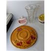 Image 3 : Glass Butter Dishes & Vase 10", Miniature Oil Lamp, Misc. Pickup Pref'd