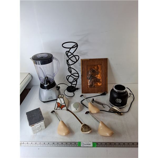 Miniature Lamp Shade, Hamilton Beach Blender- Powers On, Shoe Stretchers, Misc.