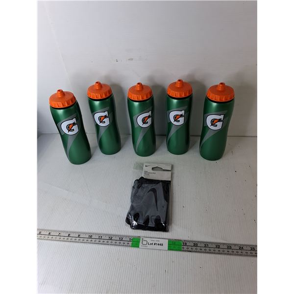 (5) Gatorade Water Bottles & Nike Gym Gloves- XL