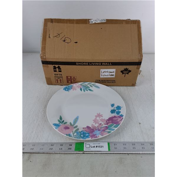 (6) Floral Plates - 10.5", Box Of Jute "Word" Decor