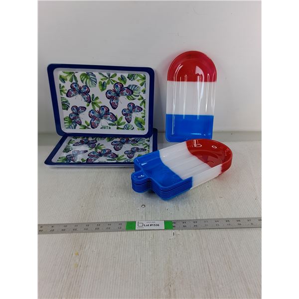 (10) Popsicle Shaped Trays - 6.5" x 13", (4) Butterfly Print Trays - 10" x 14" As Is