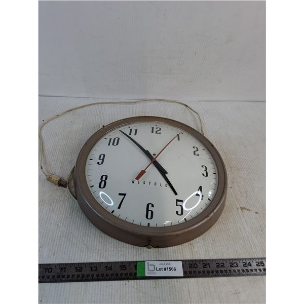 1960s Industrial Brown Electric Wall Clock 15" ( as is)