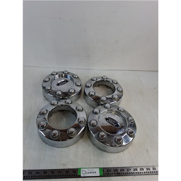 Four Ford Chrome Wheel Center Caps 8.5" ( as is)