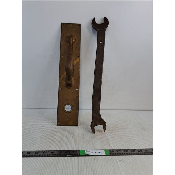 Antique Double Open-Ended Wrench & 16.25 inch Antique Bronze Door Pull ( cannot ship)