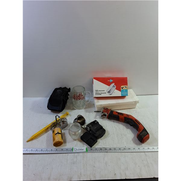 Black &  Decker Hand Saw Untested, Glass Pint 6", Uv Light Phone Sterilizer Box, Salt Pepper Bottle 