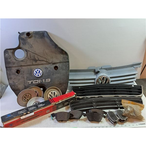 *Various Volkswagen Parts- Grills 25"x6.5", (4) Wheel Center Caps, Brake Pads, Shock Absorber , Rubb