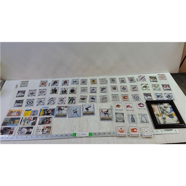 Assorted NHL Items- Team Cards, Rookie Cards, Framed Picture Of Wayne Gretzky 9"x6.5"- Cannot Authen