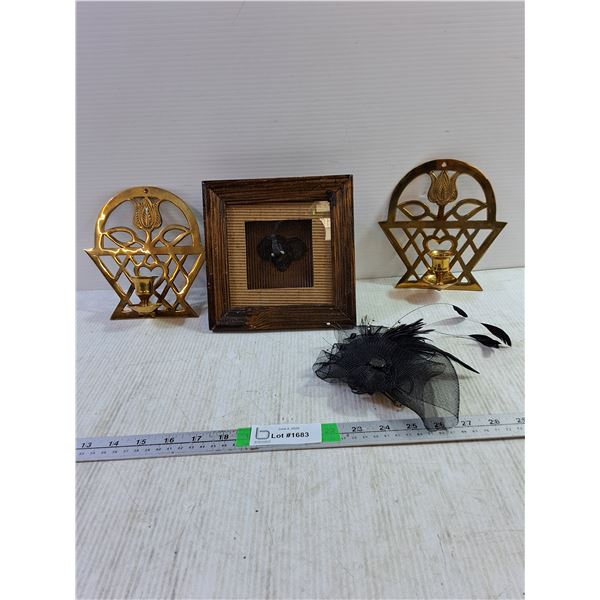 (2) Decorative Candle Holders 7.5", Framed Elephant Themed Wall Decor, 7.5"x7.5", Decorative Hair Cl
