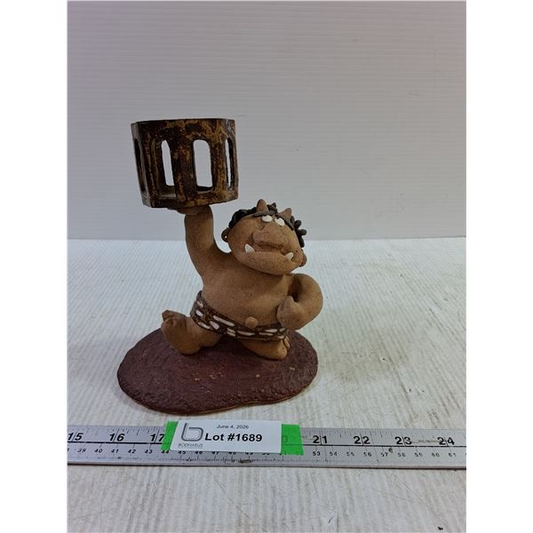 Earthworks Caveman Themed Candle Holder 7.5" As Is