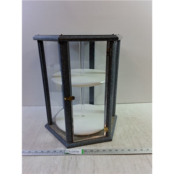 Hexagonal Countertop Display Case With Rotating Mechanism Approx 17.5"x15.5"- Cannot Ship
