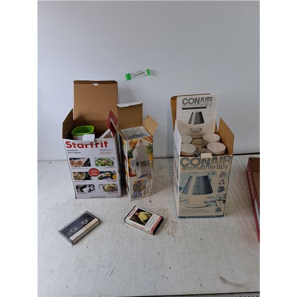 (2) Untested Graters, (1) Aromatic Producer, (2) Cassette Tapes