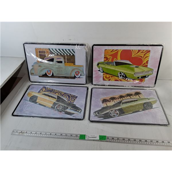 (4) Vintage Style Car Signs 16.25" x 10.75"