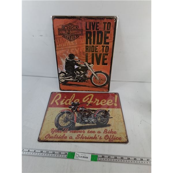 (2) Motorcycle Metal Signs 15.75" x 11.75"