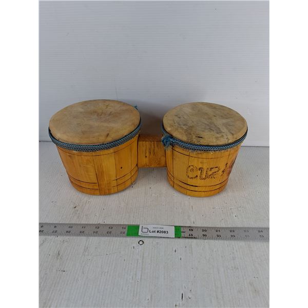 Double Bongo Drums 6" Tall & 7.25" & 6.5" Wide