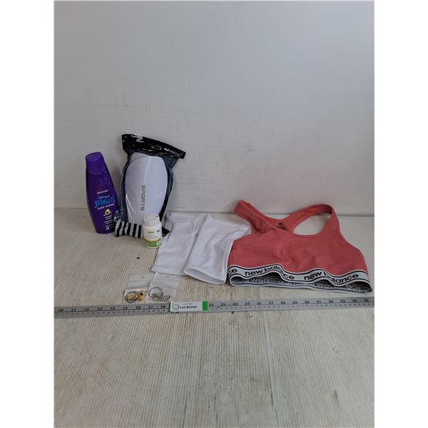 Shin Guards And Socks XL, Women's Sports Bra XL, Igennus Vitamin B& C Tablets, (2) Boxing Key Chains