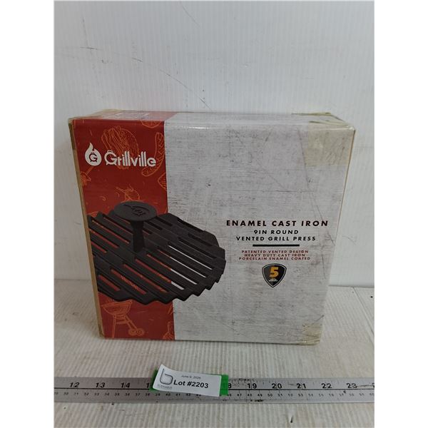 Grillville Emamel Cast Iron 9"  Vented Grill Press Sealed