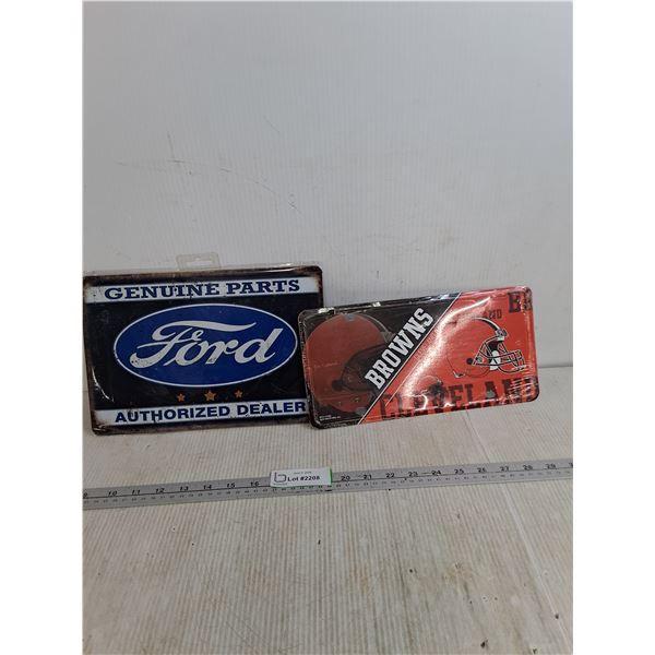 (2) Metal Wall Decor Approx 12"x8" - Cleveland Browns Football Team, And Ford Themed