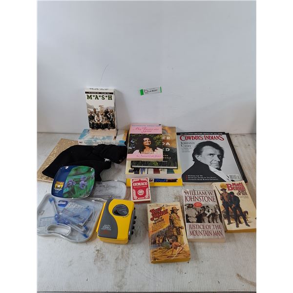 MASH Tape, Johnny Cash Magazines,  Assorted Books, Untested Cassette Player