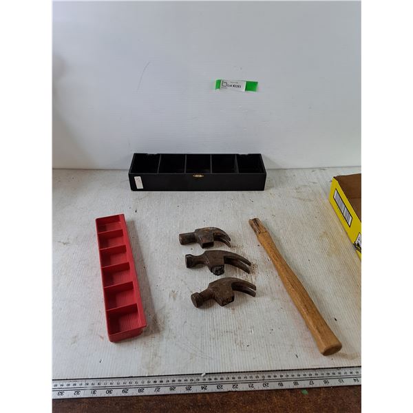 (3) Hammer Heads, (1) Hammer Handle, Hardware Box No Lid, Toolbox Add-on No Lid