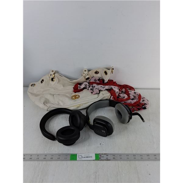 Louis Vuitton Woman's Bag & Scarf- Cannot Authenticate, (2) Headphones -As Is