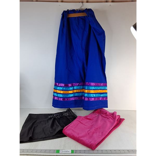 Ladies Medium Ribbon Skirt -Approx Size M-L, Juicy Velour Pants -Size L, Faux Leather Skirt- Size M