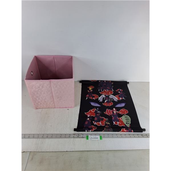 Asian-Style Wall Hang - 24"x17.5," Collapsible Fabric Box - 11"x11"x10"
