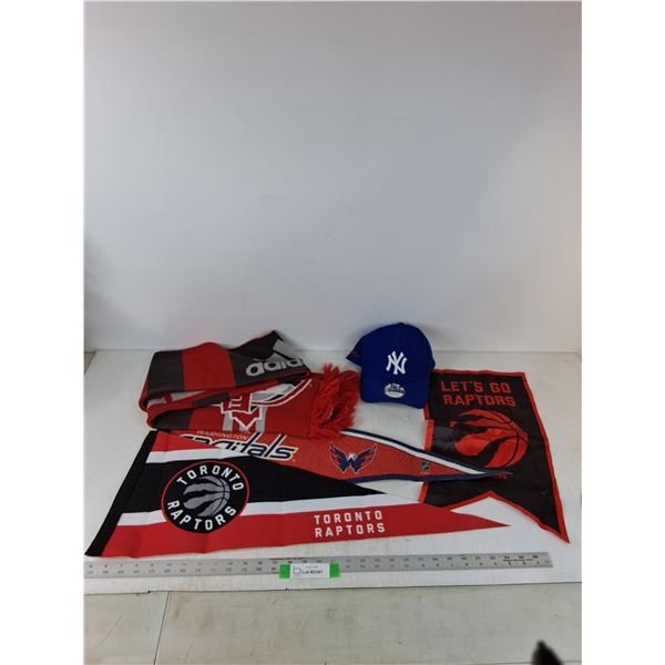 Adidas Toronto Scarf, NY Yankees Hat, Raptors Banner, (2) Pennants - Toronto & Washington - Up To 30
