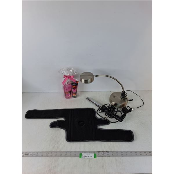 Unopened Handwash & Lotion, Curling Iron, Lamp, Knee Brace
