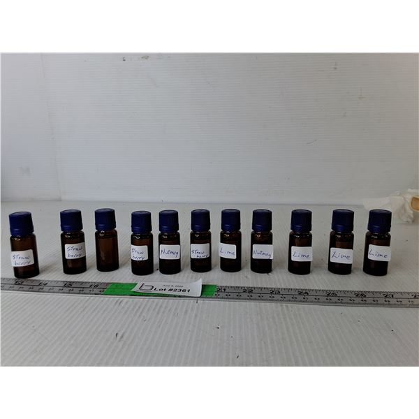 (11) Bottles of 10 ML. Essential Oils- Strawberry, Nutmeg, Lime. Cannot Ship