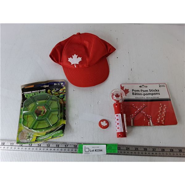 TMNT Crust Cutter & Canada Themed Hat, Pom-Pom Sticks, Misc.