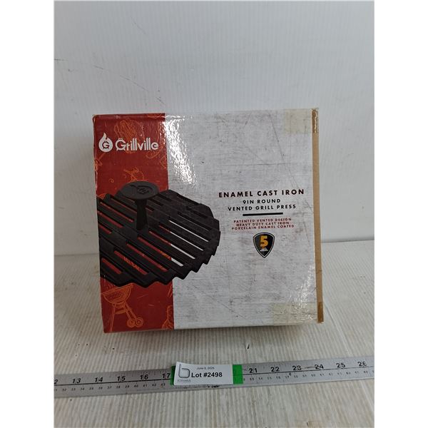 Grillville Enamel Cast Iron 9" Vented Grill Press Sealed